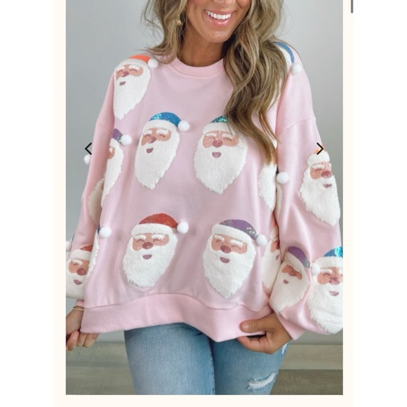 QUEEN OF SPARKLES Tops - NWT Queen of Sparkles Pink Santa Face Sweatshirt